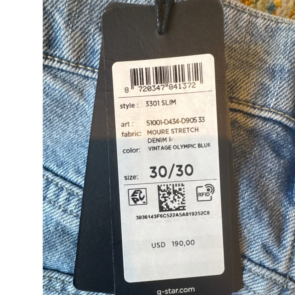 G-Star RAW 3301 Slim Jeans 30/30 Vintage Olympic Blue 51001-D434-D905 33‎ NEW